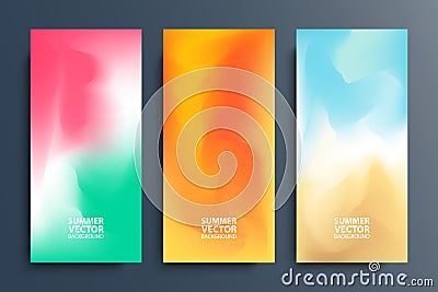 Summer blurred backgrounds set with modern abstract blurred color gradient patterns. Vector Illustration