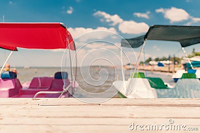 Summer blurry seascape, quay, abstract background Stock Photo