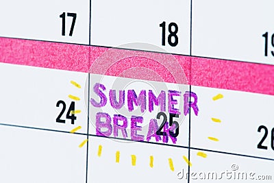 Summer break calendar reminder closeup Stock Photo