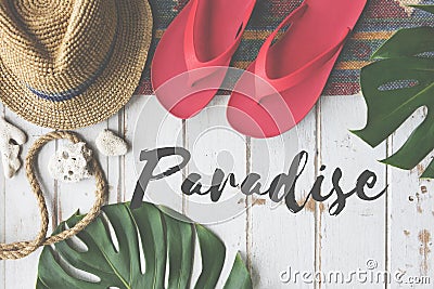 Summer Break Lifestyle Flipflop vacation Words Concept Stock Photo