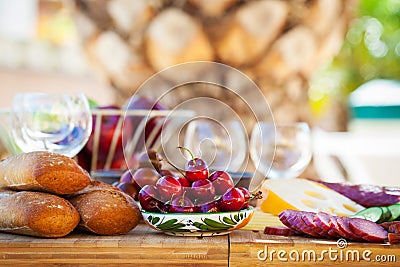 Summer breakfast in garden Stock Photo