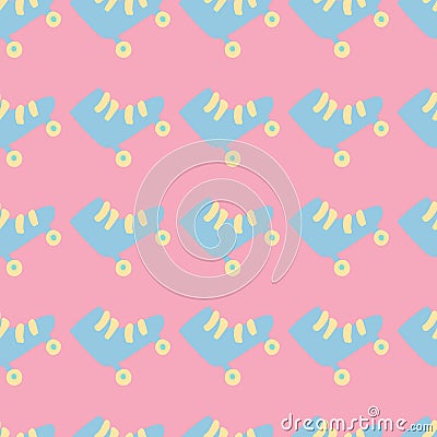 Summer bright hipster sporty seamless pattern with rollers. Hand drawn doodle blue ornament on pink background Cartoon Illustration