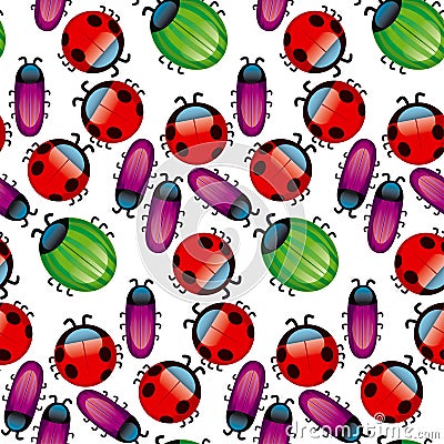 Summer bugs cute seamless pattern. Vector Illustration