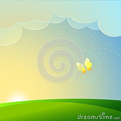 Summer and butterfly at dawn Vector Illustration