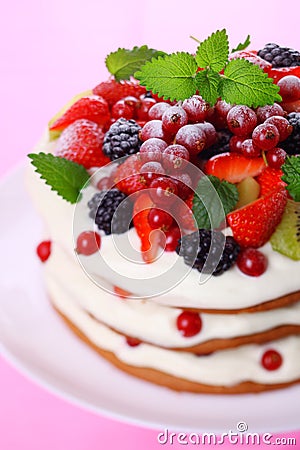 Summer cake with fresh berries Stock Photo