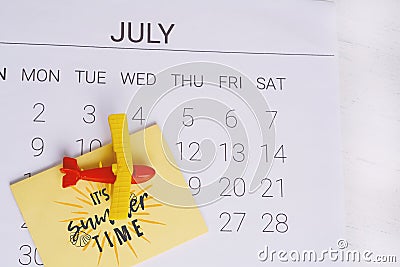 Summer Calendar Schedule. Stock Photo