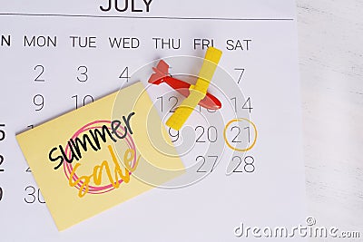 Summer Calendar Schedule. Stock Photo