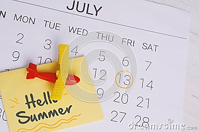 Summer Calendar Schedule. Stock Photo