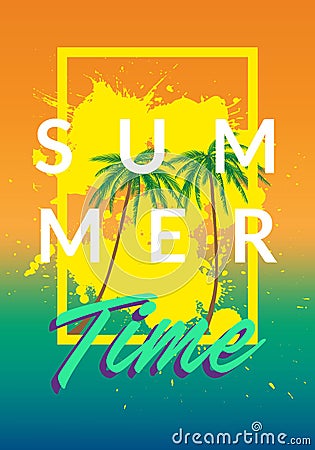 Summer california tumblr backgrounds set with palms, sky and sunset. Summer placard poster flyer invitation card. Summertime. Stock Photo