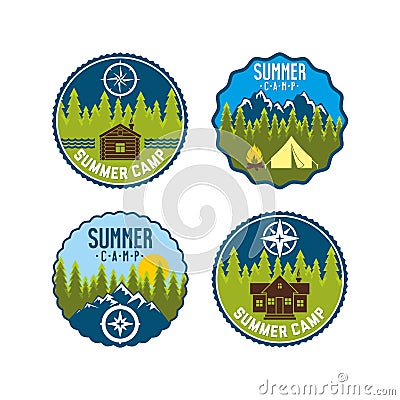 Summer camp badge. Camp logo set Vector Illustration