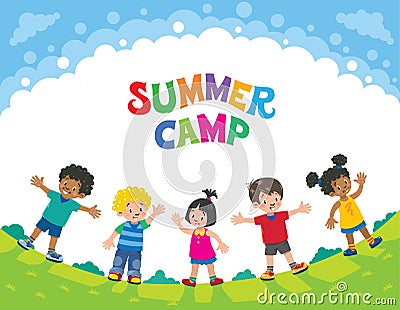 Summer camp. Children. Design template with logo Vector Illustration