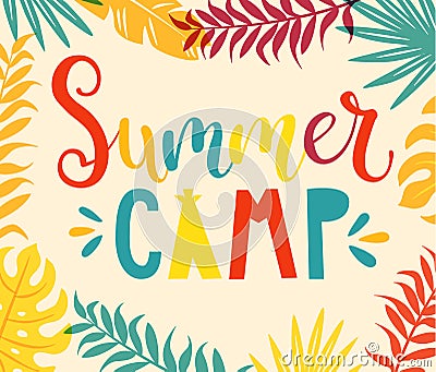 Summer camp handdrawn lettering. Vector Illustration