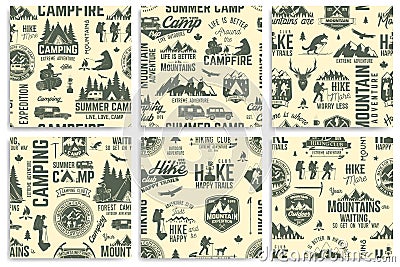 Summer camp and Hiking seamless pattern or background. Vector Illustration