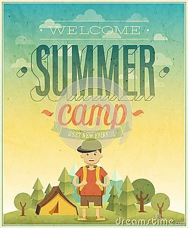 Summer camp poster. Vector Illustration