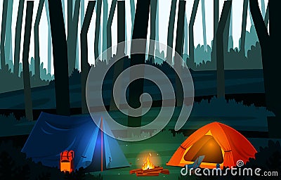 Summer Camp Tent Outdoor Jungle Nature Adventure Holiday Vector Illustration