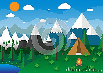 Summer Campsite with a campfire Vector Illustration