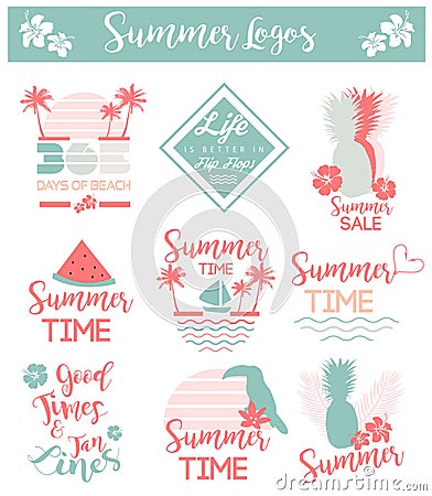 Summer card/background/ set of logos for sales Vector Illustration