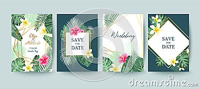 Summer card. Save the date. Palm leaves Vector Illustration