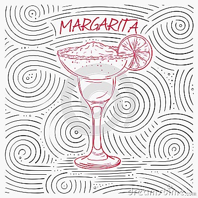 Summer Card With The Lettering - Margarita. Handwritten Swirl Pattern With Cocktail In Glass. Vector Illustration