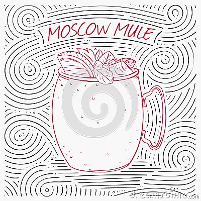 Summer Card With The Lettering - Moscow Mule. Handwritten Swirl Pattern With Cocktail In Glass. Vector Illustration