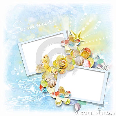 Summer card for photo with seashells Stock Photo