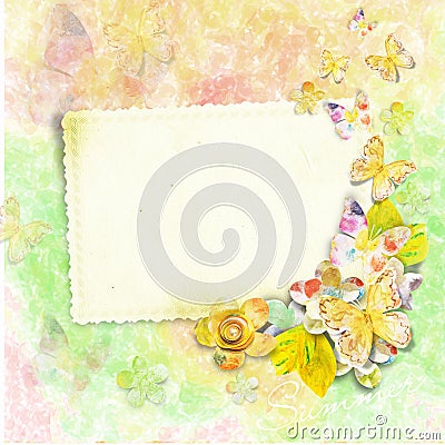 Summer card for photo or text with butterflies and Stock Photo