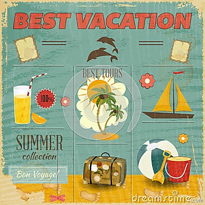 Summer Card in retro Style Vector Illustration