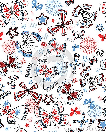 Summer Celebration Doodled Butterflies Vector Pattern Vector Illustration