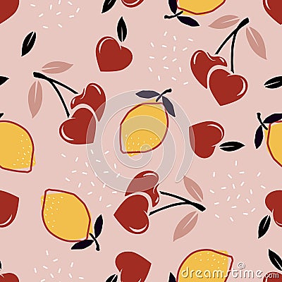 Summer Cherry and Lemon fruits seamless pattern Vector EPS 10,Design for fashion , fabric, textile, wallpaper, cover, web , Vector Illustration