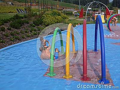 Summer in children`s swimming pools Editorial Stock Photo