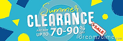 Summer clearance 70 to 90 percent off Banner vector heading design fun style for banner or poster. Sale and Discounts Concept. Vector Illustration