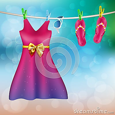 Summer clothes drying outdoor Vector Illustration