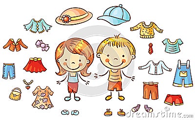 Summer clothes set for a boy and a girl, items can be put on Vector Illustration