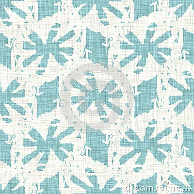 Aegean teal mottled flower linen texture background. Summer coastal living style 2 tone fabric effect. Sea green wash Stock Photo