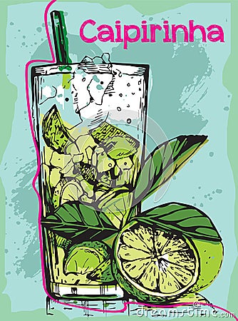 Summer cocktail Caipirinha. Vector Illustration