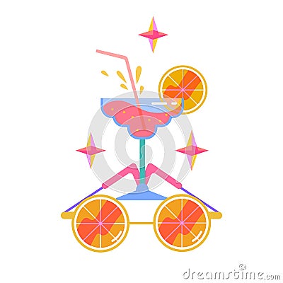 Summer cocktail drink with orange sliced citrus sunglasses Vector Illustration