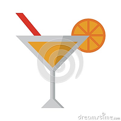 Summer cocktail with orange ans straw cup Vector Illustration