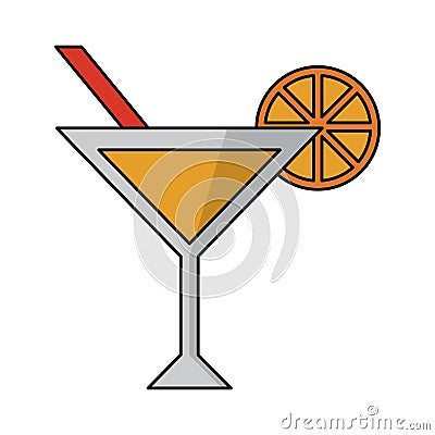 Summer cocktail with orange ans straw cup Vector Illustration