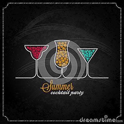 Summer cocktail party design chalk background Vector Illustration