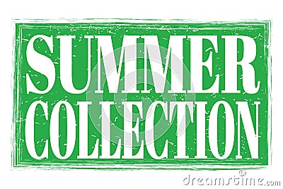 SUMMER COLLECTION, words on green grungy stamp sign Stock Photo