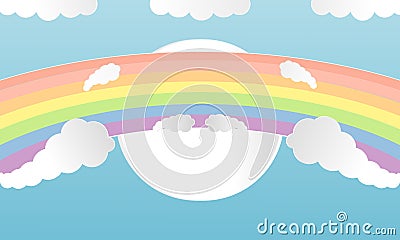 Summer colorful Clouds and Rainbow paper art cut style. Design vector illustration concept with Season summer on sky clear backgro Vector Illustration