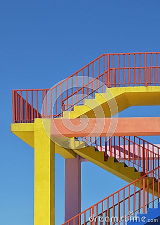 Summer Colors. Colorful Stairs Against Blue Sky Stock Photo