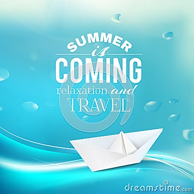 Summer coming phrase over wave backgroud. Vector Illustration