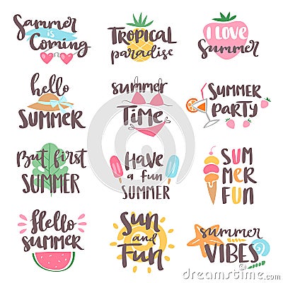 Summer coming time lettering text typography art hand drawn nature vacation travel quote phrases vector illustration Vector Illustration