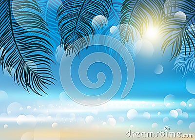 Summer concept design of coconut leaves on sea background vector Vector Illustration