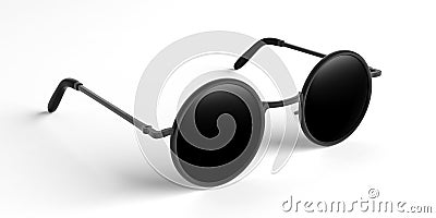 Sunglasses round metallic with black lens, side view, isolated on a white background, 3d illustration Cartoon Illustration