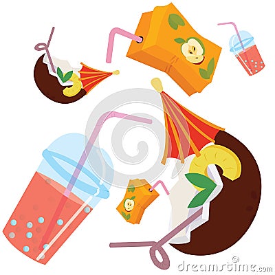 Summer cooling drinks on a white background. Seamless pattern Vector Illustration