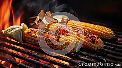 summer corn on grill Cartoon Illustration