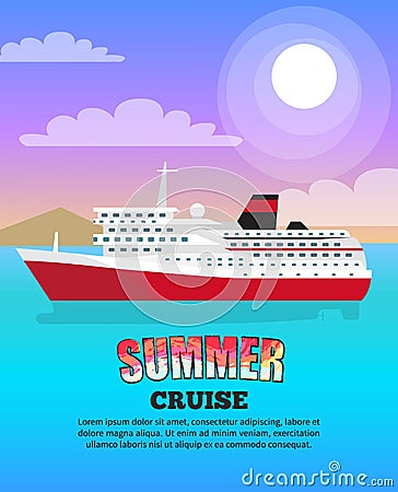 Summer Cruise Poster depicting Large Liner Vector Illustration