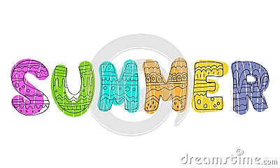 Summer. Cute funny cartoon color decoration, vector illustration with the inscription. Vector Illustration